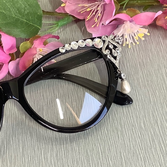🌸 BLING CLEAR GLASSES DIAMOND RHINESTONE PEARL - Picture 2 of 9